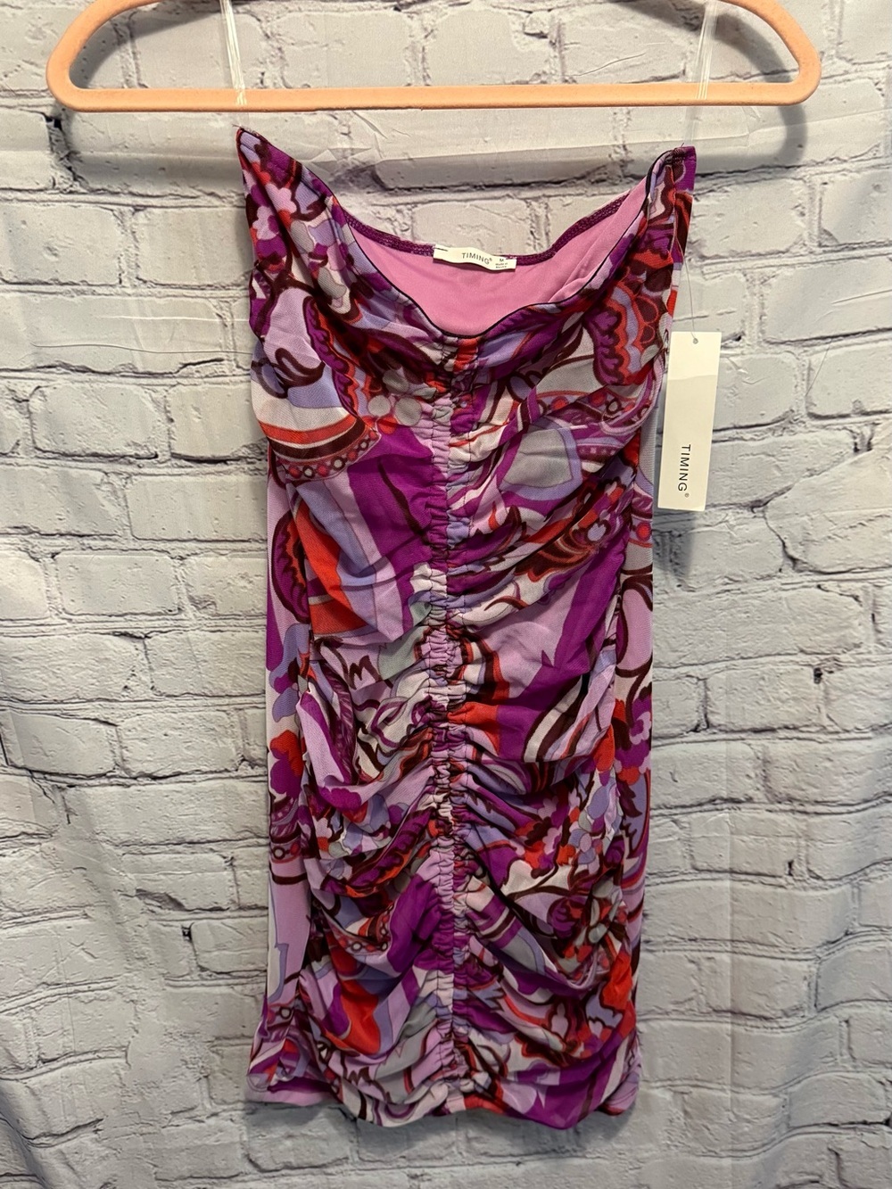 Timing Purple Floral Slip Strapless Dress with Pink Accents